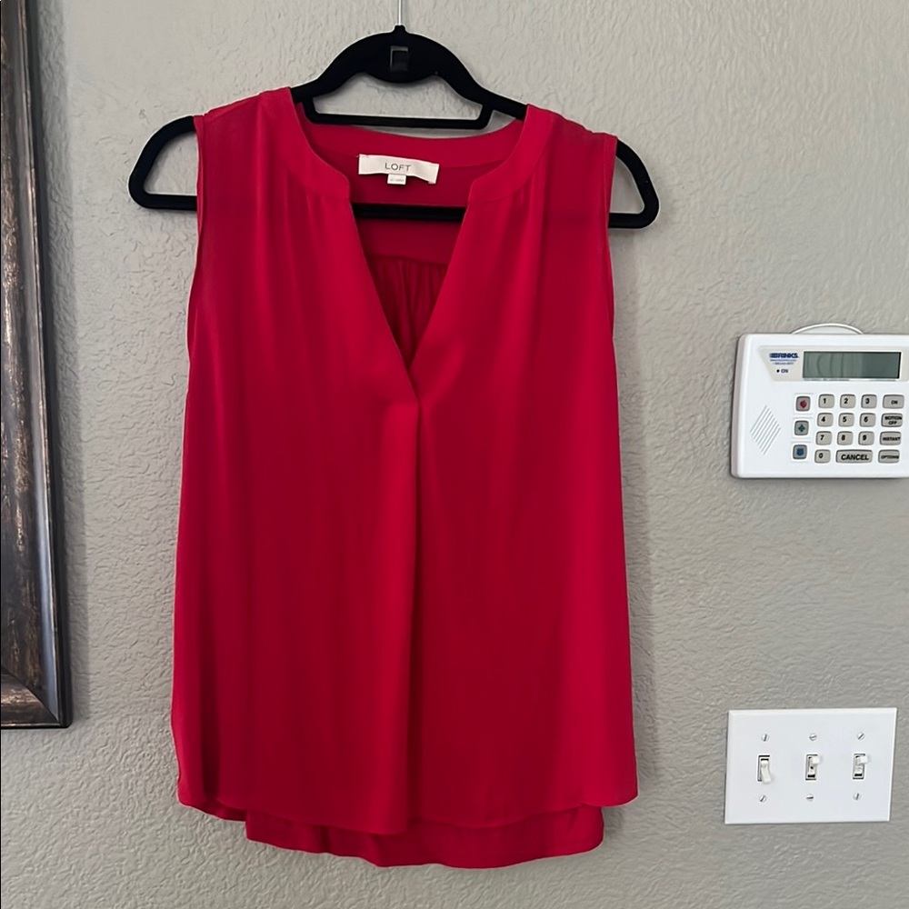 LOFT Red Blouse with Flowing Sleeves